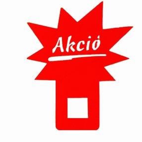   Árkazettához csillag, "Akció/Új" feliratos Piros