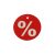 Kommunikációs piros kör alakú cimke % jellel
