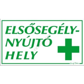 Elsősegély nyújtó hely tábla, 12,5 x 22,5 cm