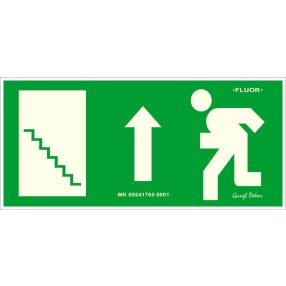Menekülés lépcsőn felfele fluoreszkáló tábla