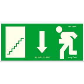 Menekülés lépcsőn lefele fluoreszkáló tábla