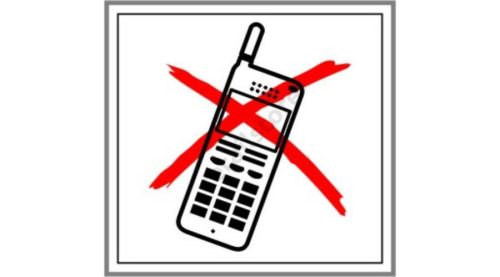 Mobiltelefon használata tilos! matrica 8 x 8 cm