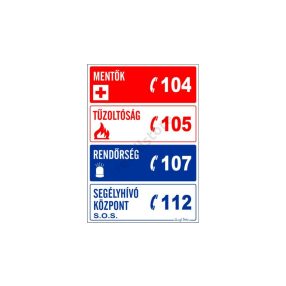 Segélyhívószámok matrica 25 x 17,5 cm