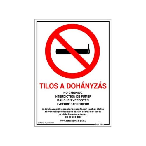 Tilos a dohányzás! matrica 21 x 30 cm