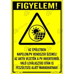   Az épületben napelem/PV rendszer üzemel matrica 11,5 x 16,5 cm