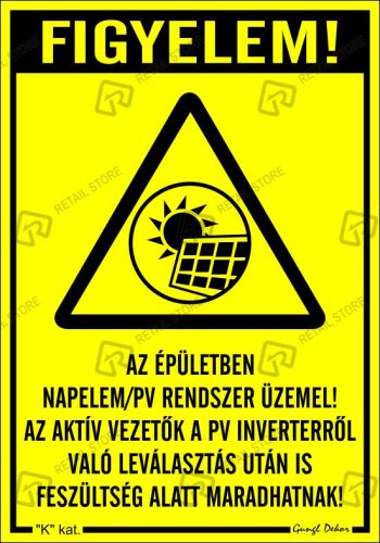 Az épületben napelem/PV rendszer üzemel matrica 11,5 x 16,5 cm