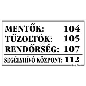   Mentők, tűzoltók, rendőrség műanyag tábla, 12,5 x 22,5 cm, Fehér