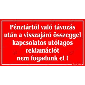   Pénztártól való távozás után műanyag tábla, 12,5 x 22,5 cm, Piros