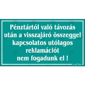   Pénztártól való távozás után műanyag tábla, 12,5 x 22,5 cm, Türkiz