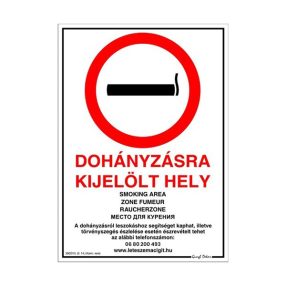 Dohányzásra kijelölt hely tábla 21 cm x 30 cm