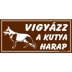   Vigyázz a kutya harap feliratú műanyag tábla, 12,5 x 22,5 cm, Barna