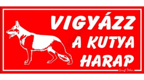 Vigyázz a kutya harap feliratú műanyag tábla, 12,5 x 22,5 cm, Piros